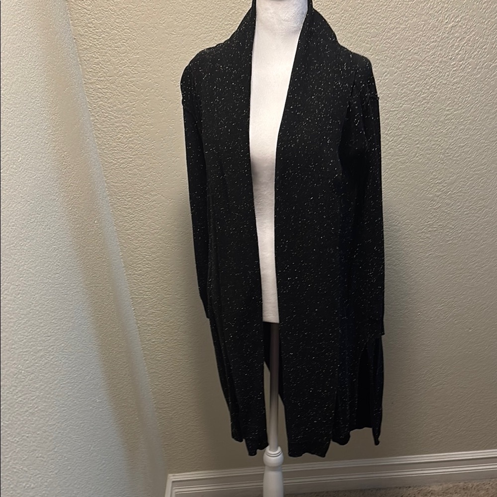 Black Ribbed Knit Cardigan Sweater